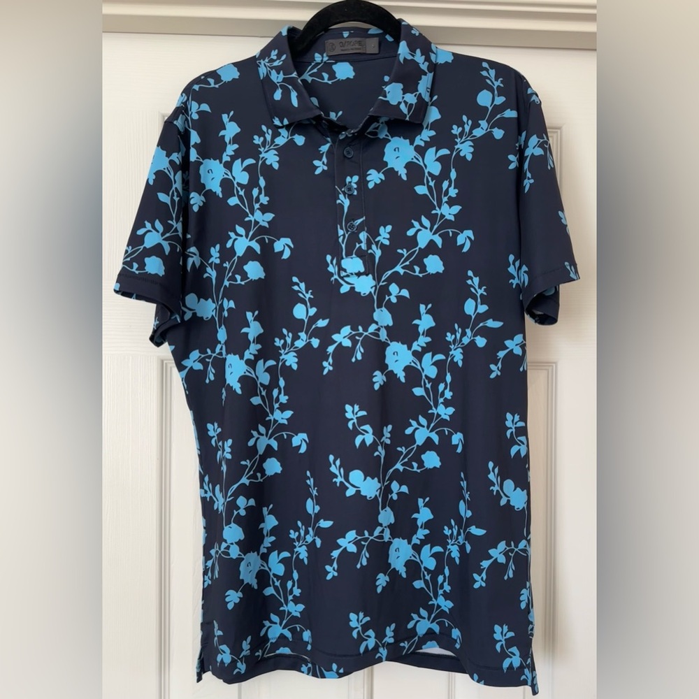 G/FORE Men’s Floral Vines Tech Jersey Golf Polo Navy blue size small